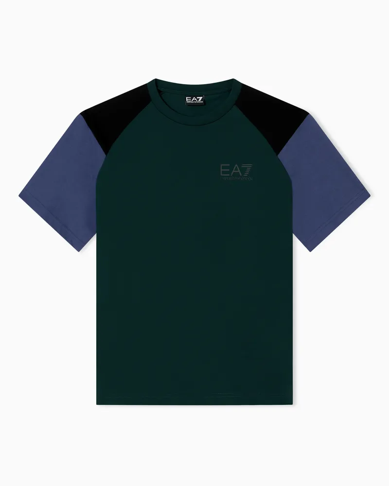 EA7 ASV Athletic Colour Block T-Shirt mit Rundhalsausschnitt aus einer Bio-Baumwollmischung Grün