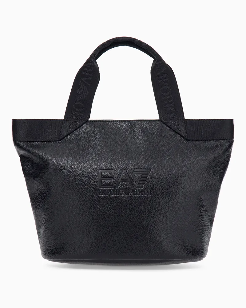 EA7 Shopper mit genarbter Textur und Logoprägung auf der Front Schwarz