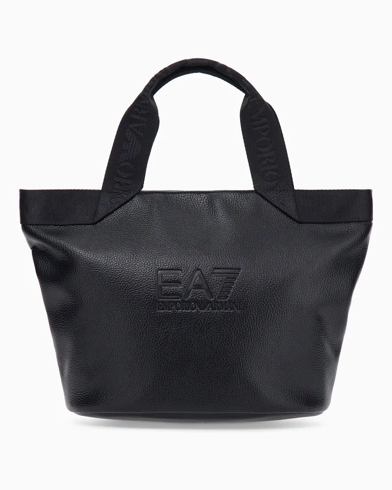 EA7 Shopper mit genarbter Textur und Logoprägung auf der Front Schwarz