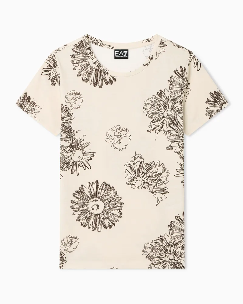 EA7 Graphic Series T-Shirt aus Stretchjersey mit Flowerprint Beige