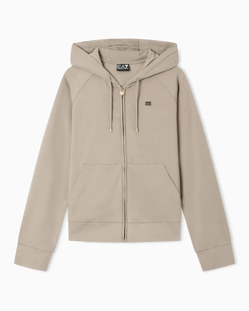 EA7 Core Lady Sweatshirt mit Kapuze aus Baumwollstretch Beige
