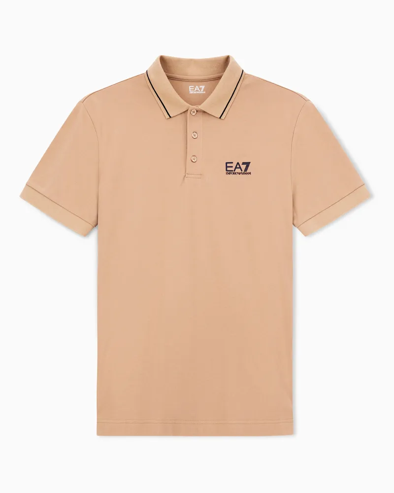 EA7 Core Identity Poloshirt aus Baumwollstretch-Pikee Beige