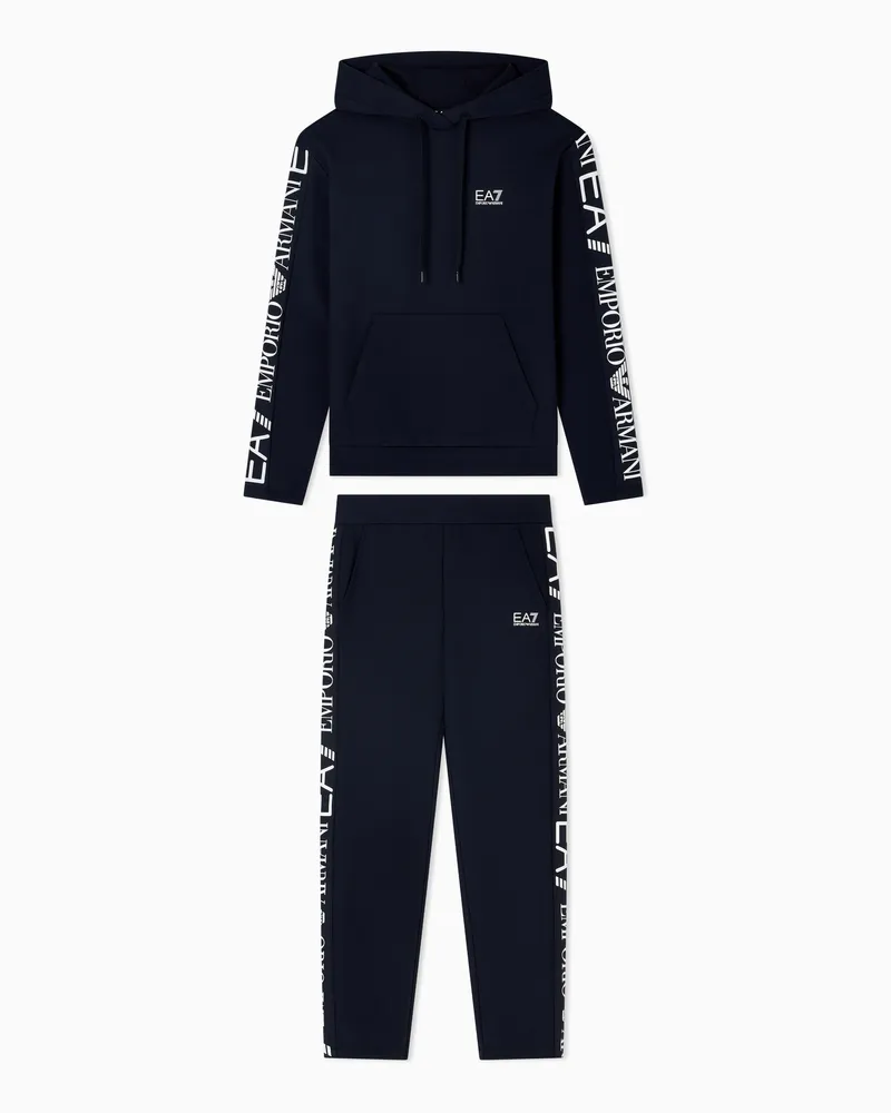 EA7 Baumwollstretch Trainingsanzug mit Kapuze Tracksuit Marineblau