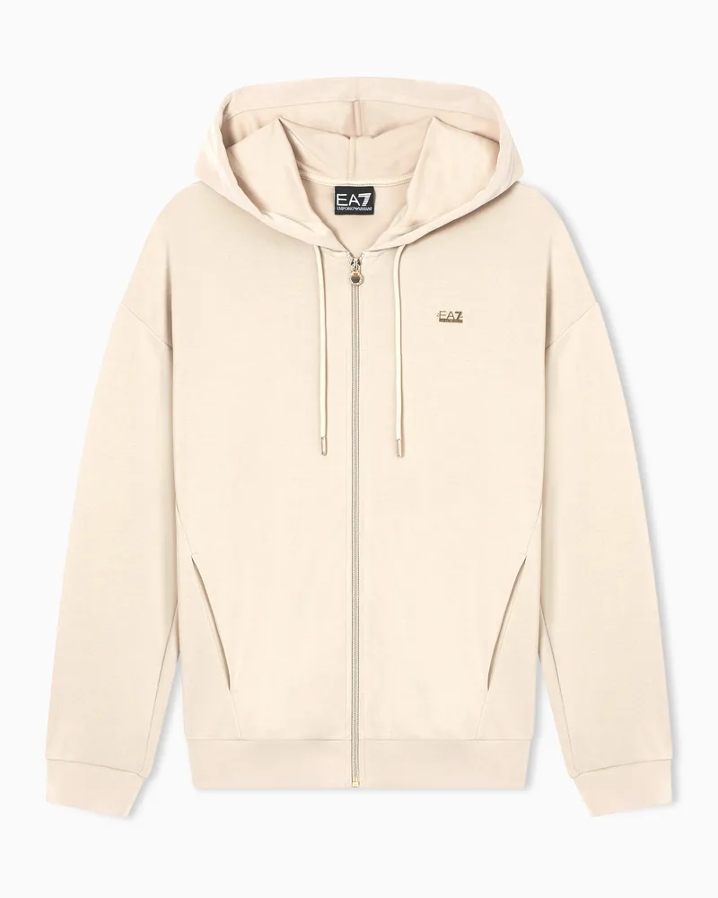 EA7 Core Lady Sweatshirt mit Kapuze aus elastischer Interlock-Modalmischung Beige