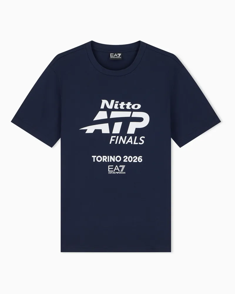 EA7 Baumwoll-T-Shirt mit Maxi-Logo Nitto ATP Finals Marineblau