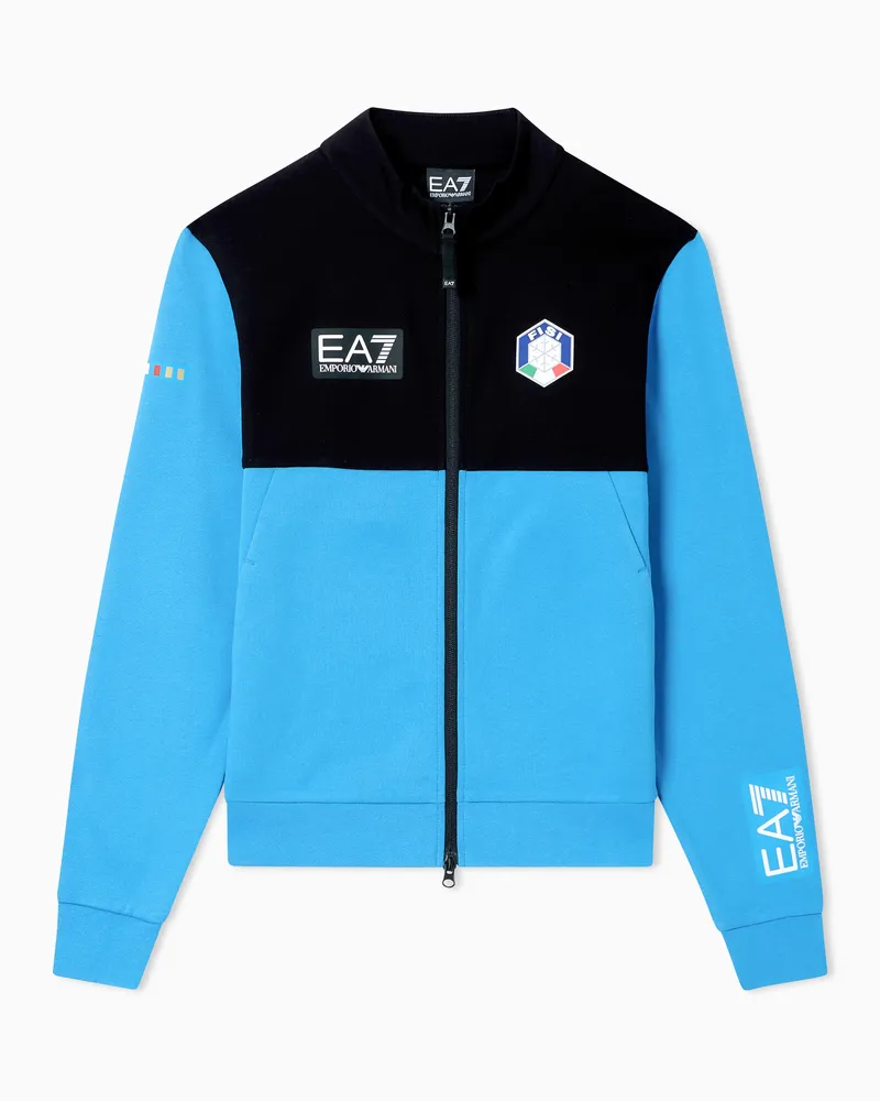 EA7 Sweatshirt mit Reißverschluss der FISI-Kollektion aus „Natural VENTUS7“-Gewebe Blau