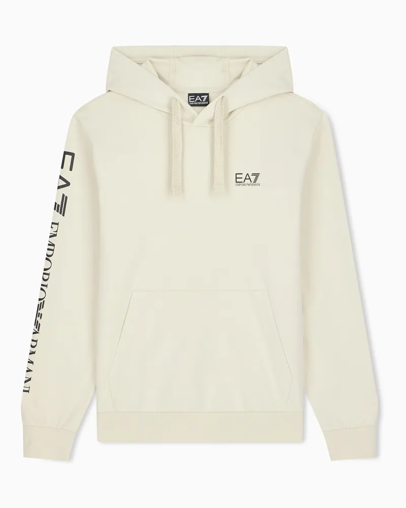 EA7 Baumwolle Sweatshirt Logo Serie mit Kapuze und Kängurutasche Beige