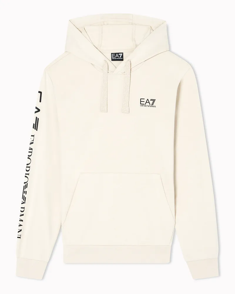 EA7 Logo Series Sweatshirt mit Kapuze und Reißverschluss, gefertigt aus Baumwolle Beige