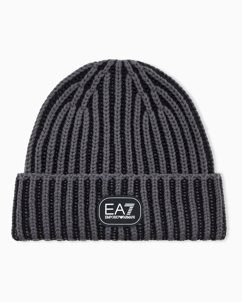 EA7 Beanie aus Rippstrick mit Umschlag reguläre Passform Grau