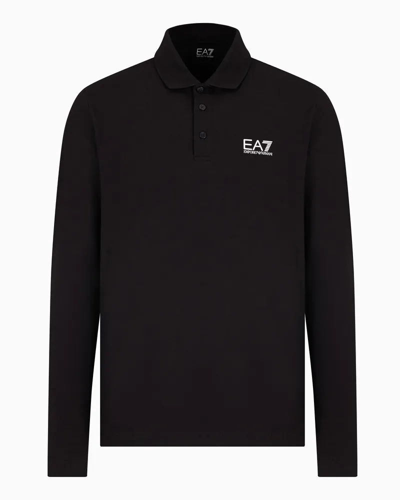 EA7 Core Identity Poloshirt mit langen Ärmeln aus Baumwollstretch Schwarz