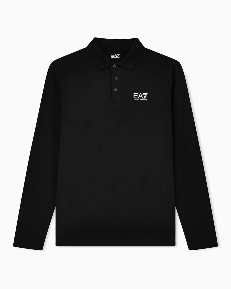 EA7 Core Identity Poloshirt mit langen Ärmeln aus Baumwollstretch Schwarz