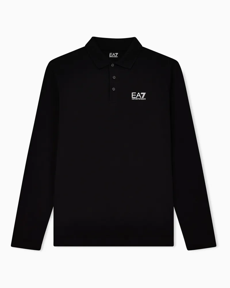 EA7 Core Identity Poloshirt mit langen Ärmeln aus Baumwollstretch Schwarz
