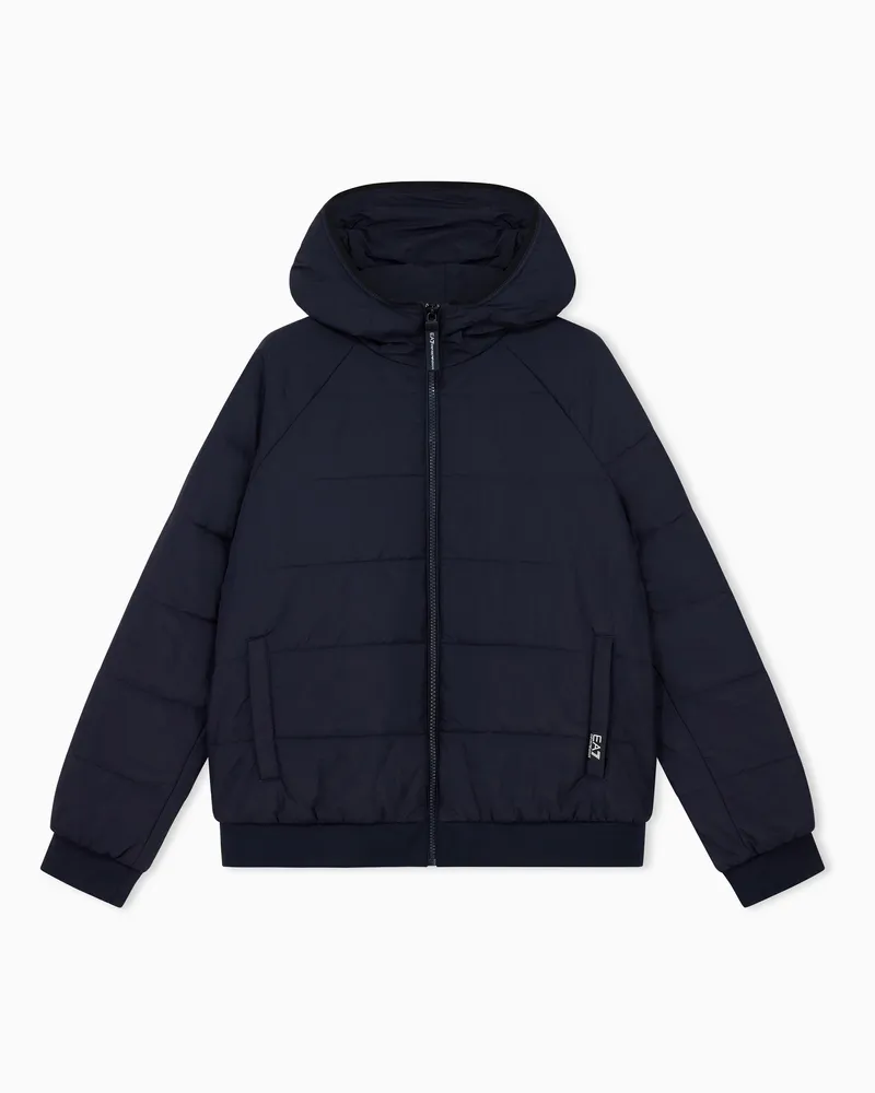 EA7 Bomberjacke regularer Schnitt mit Kapuze und Rippbündchen Marineblau