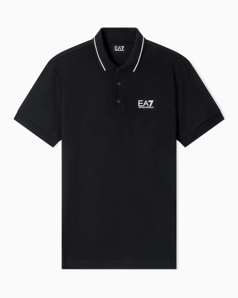 EA7 Core Identity Poloshirt aus Baumwollstretch-Pikee Schwarz
