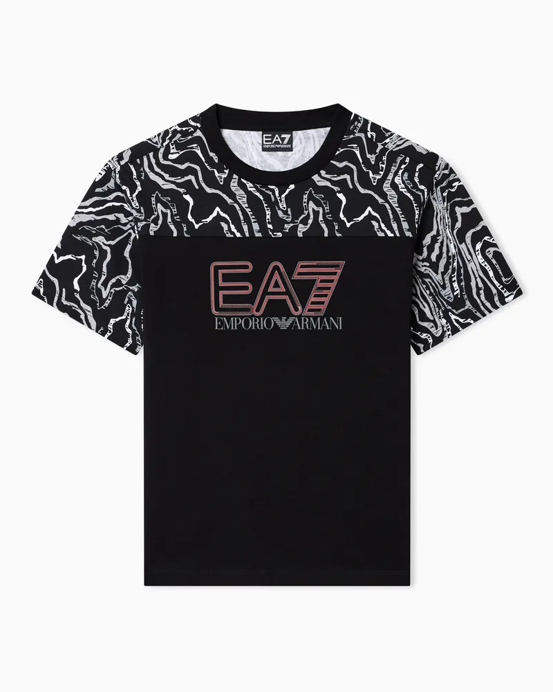EA7 Visibility Boy T-Shirt aus Baumwolljersey Schwarz