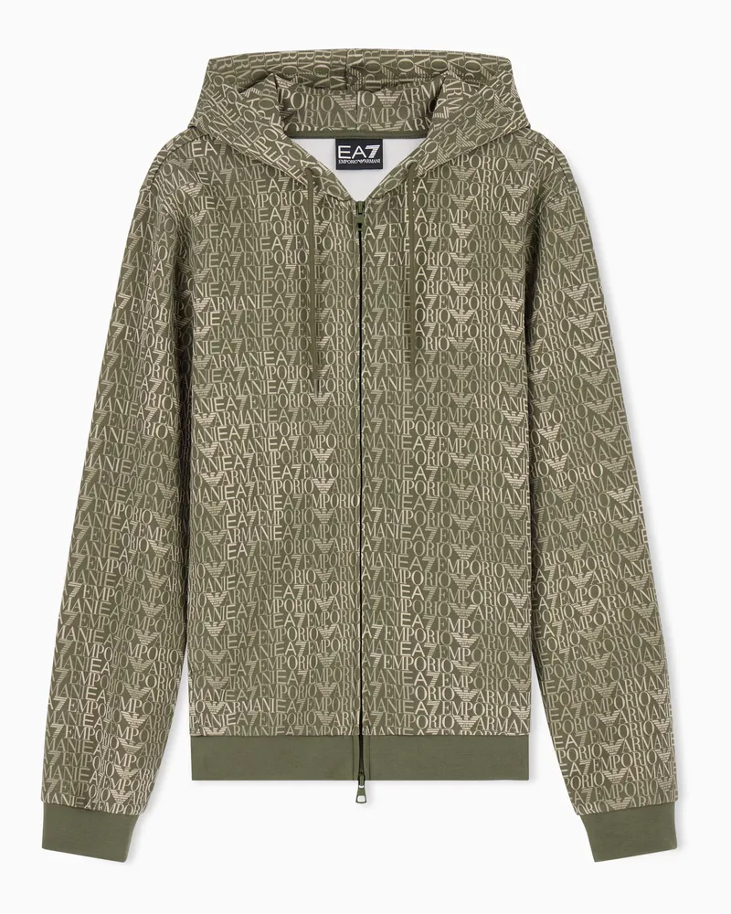 EA7 Regular Fit Sweatjacke Logo Series mit Monogramm-Muster Grün