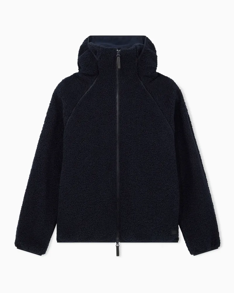 EA7 Teddy-Fleecejacke 7.0 mit Kapuze und Reißverschluss Marineblau