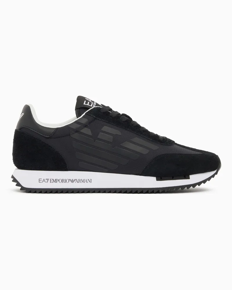 EA7 Sneaker Black White aus Nylon und Wildleder geriffelte Sohle Schwarz