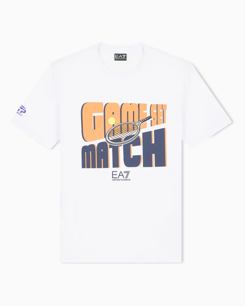 EA7 Baumwoll-T-Shirt mit Rundhalsausschnitt und Grafik Nitto ATP Finals Weiß