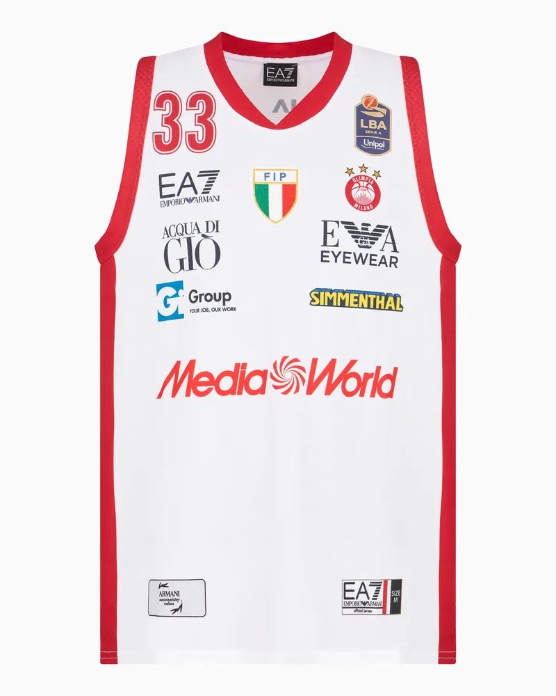EA7 Replika-Tanktop der Olimpia Milano 24/25 Championship Weiß