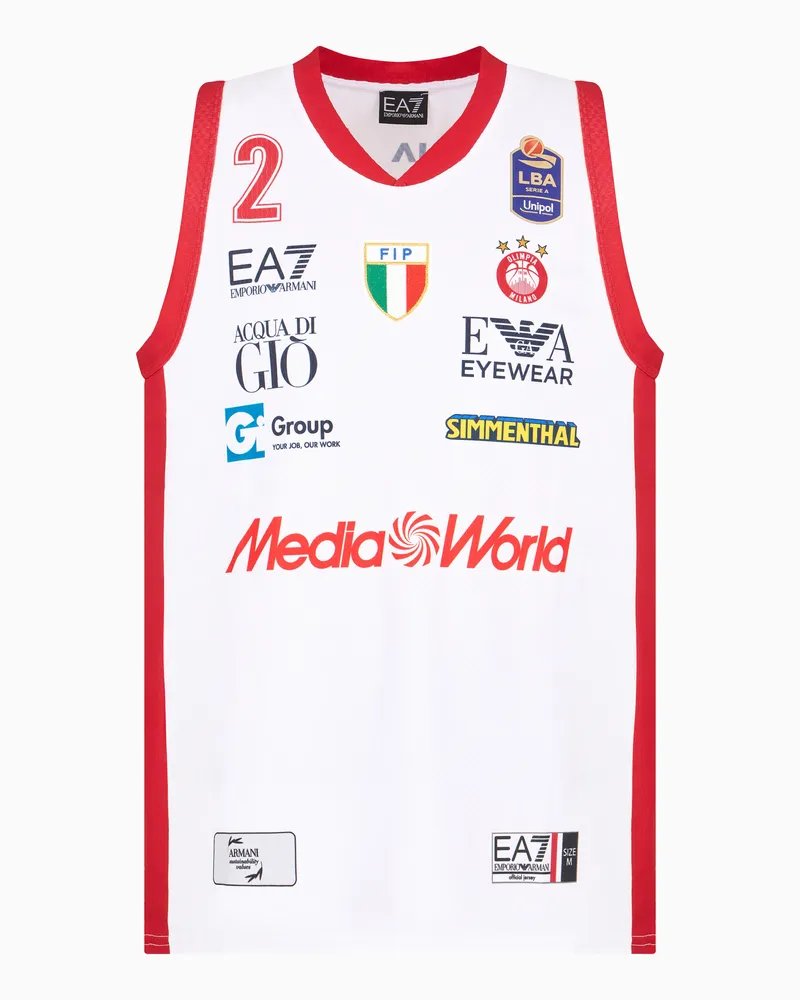 EA7 Replika-Tanktop der Olimpia Milano 24/25 Championship Weiß
