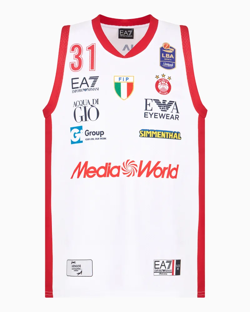 EA7 Replika-Tanktop der Olimpia Milano 24/25 Championship Weiß