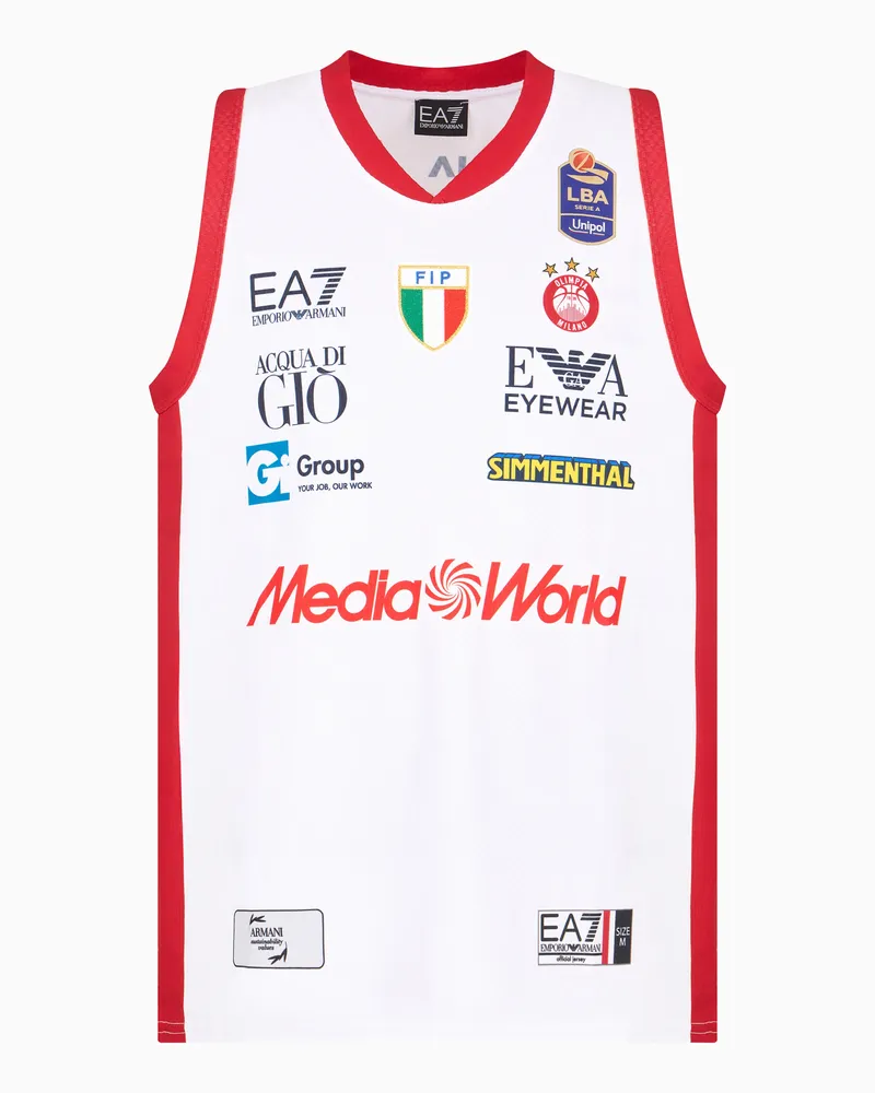 EA7 Replika-Tanktop der Olimpia Milano 24/25 Championship Weiß