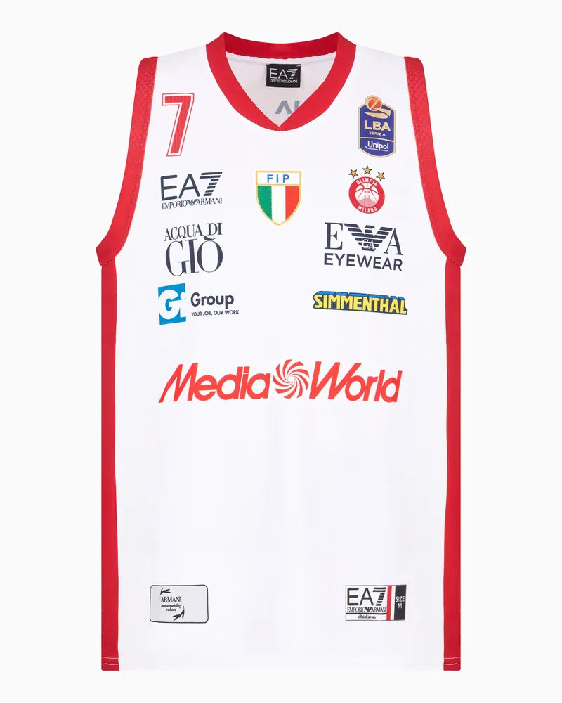 EA7 Replika-Tanktop der Olimpia Milano 24/25 Championship Weiß