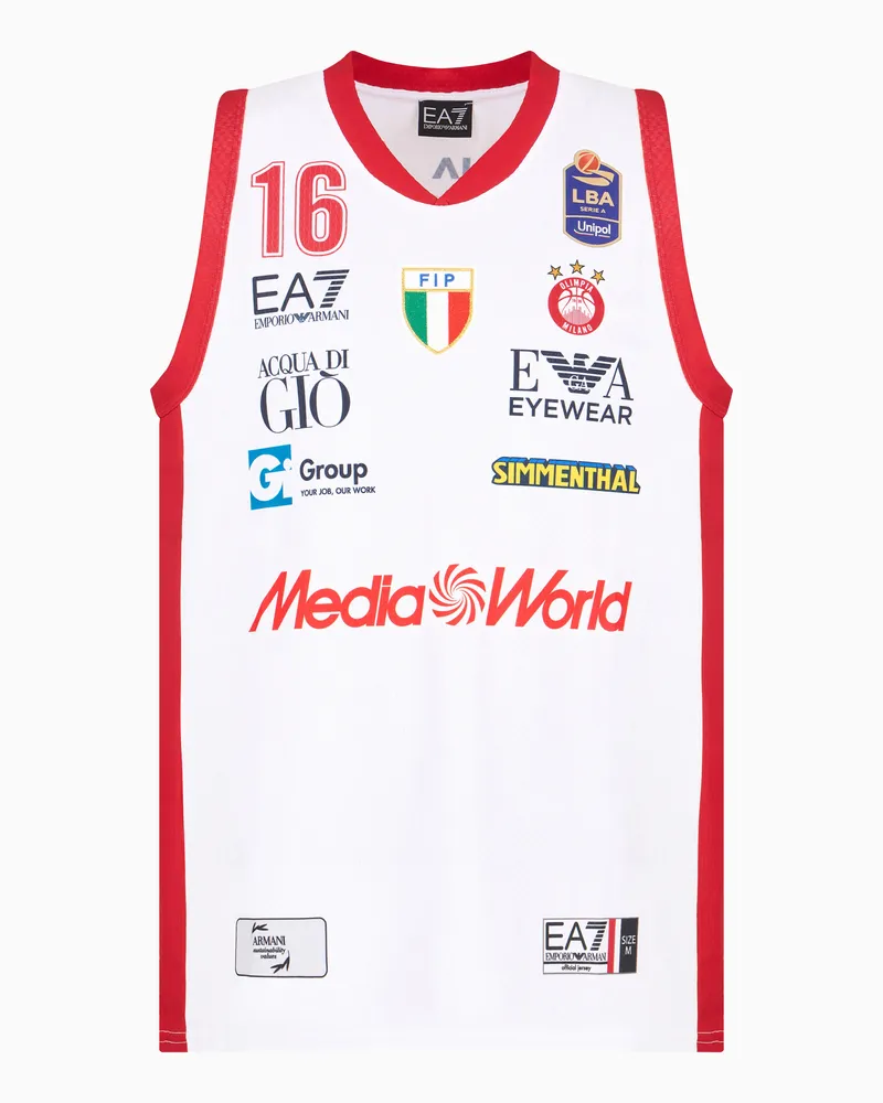 EA7 Replika-Tanktop der Olimpia Milano 24/25 Championship Weiß