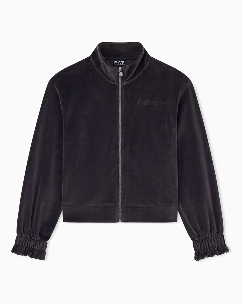 EA7 Sweatjacke Athletic Velour mit Stehkragen und Reißverschluss Grau