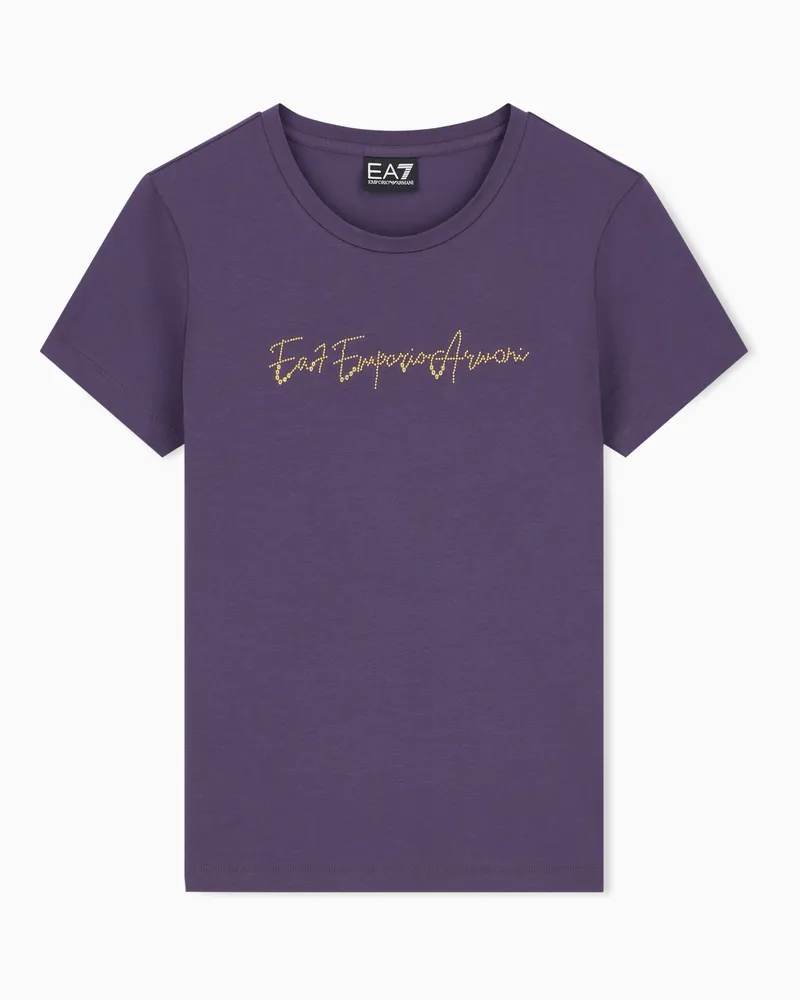 EA7 T-Shirt Logo Series aus Baumwolljersey mit Nieten Violett