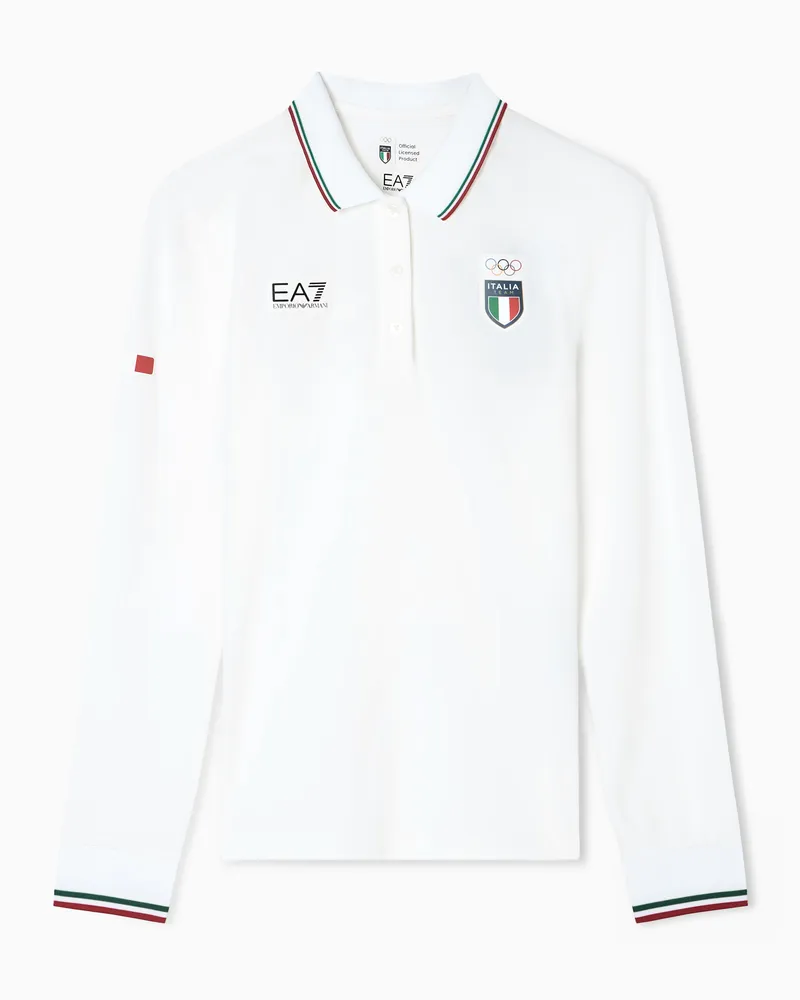 EA7 Poloshirt aus Stretchjersey mit langen Ärmeln Weiß