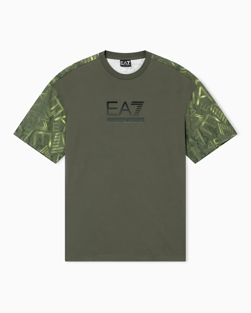 EA7 Graphic Series T-Shirt mit Rundhalsausschnitt aus Baumwolljersey Grün