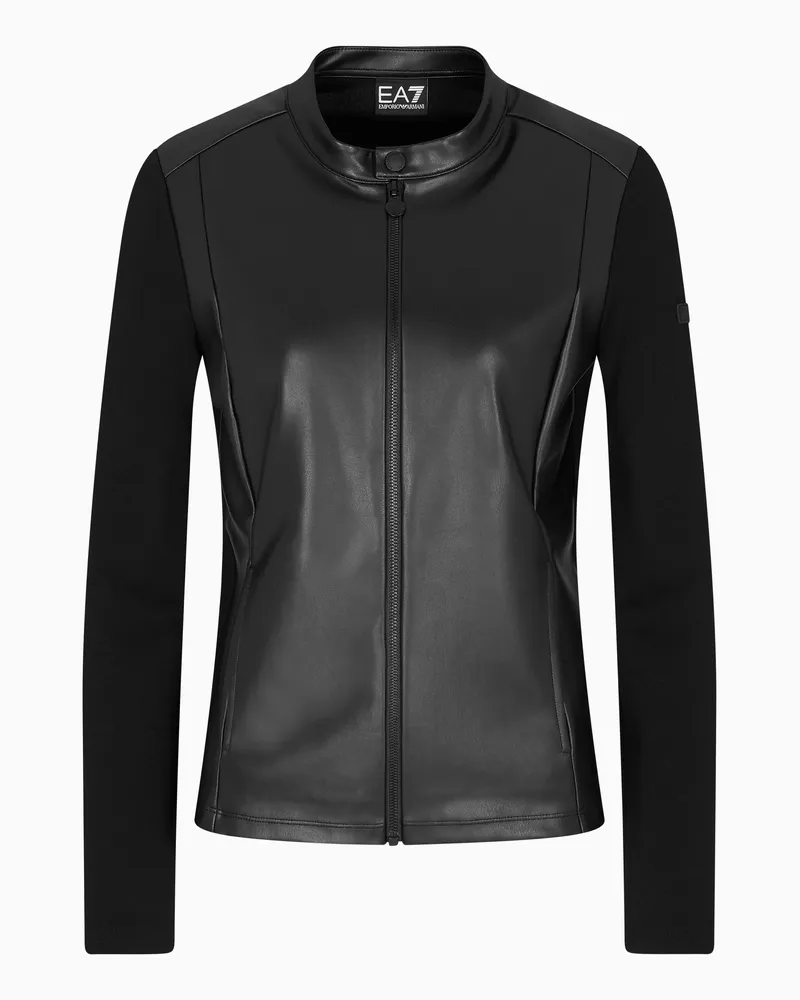 EA7 Winter Mix Sweatshirt mit Reißverschluss und Stoffeinsätzen in Leder-Optik Schwarz