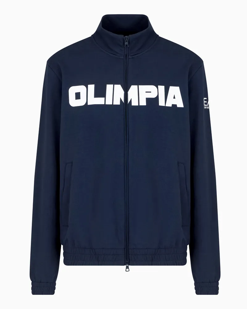 EA7 Olimpia Milano Sweatshirt mit Reißverschluss aus Baumwolljersey Marineblau