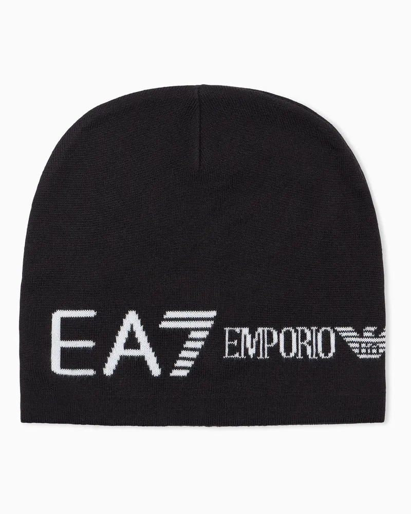 EA7 Strickbeanie regularer Schnitt Schwarz