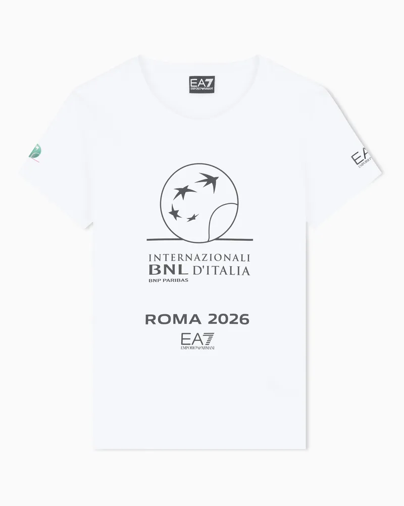EA7 Internazionali BNL d’Italia Baumwoll-T-Shirt mit Rundhalsausschnitt Weiß