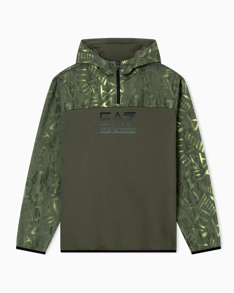 EA7 Graphic Series Sweatshirt mit Kapuze aus Baumwoll-Jersey Grün