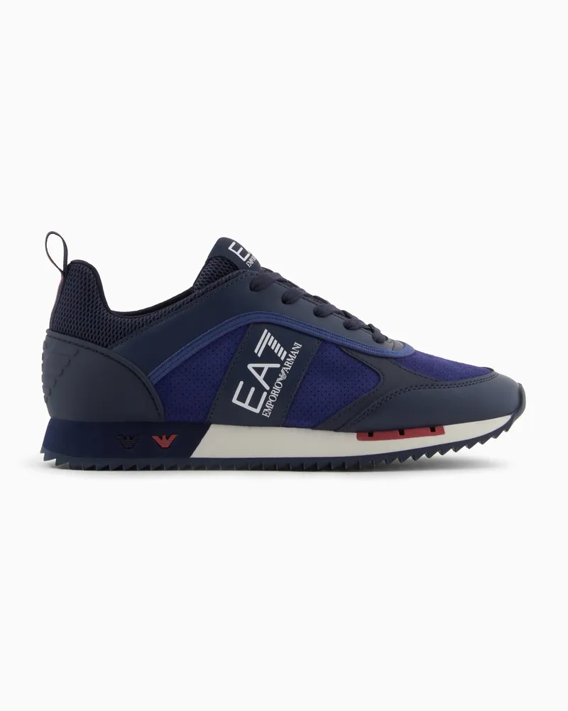 EA7 Black & White Sneaker aus Veloursleder Blau