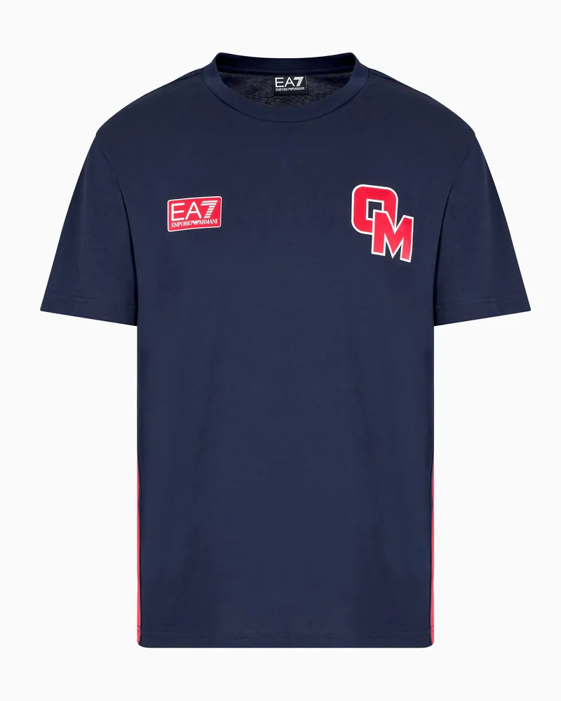 EA7 Olimpia Milano Baumwoll-T-Shirt mit Rundhalsausschnitt Marineblau