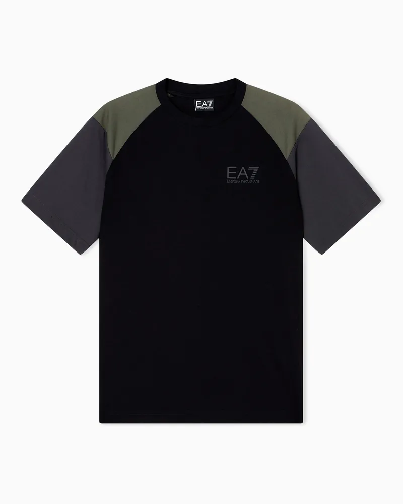 EA7 ASV Athletic Colour Block T-Shirt mit Rundhalsausschnitt aus einer Bio-Baumwollmischung Schwarz