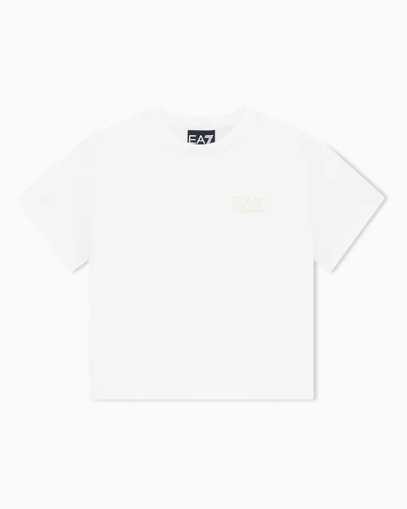 EA7 Core Identity Girl T-Shirt mit Rundhalsausschnitt aus Baumwollstretch Weiß