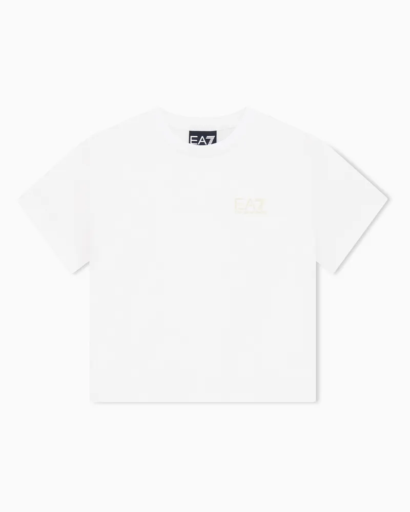 EA7 Core Identity Girl T-Shirt mit Rundhalsausschnitt aus Baumwollstretch Weiß