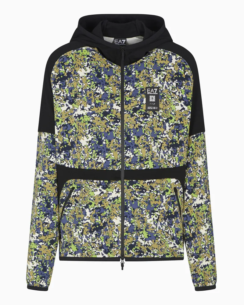 EA7 ASV Visibility Sweatshirt mit Kapuze aus einer Bio-Baumwollmischung Gemustert