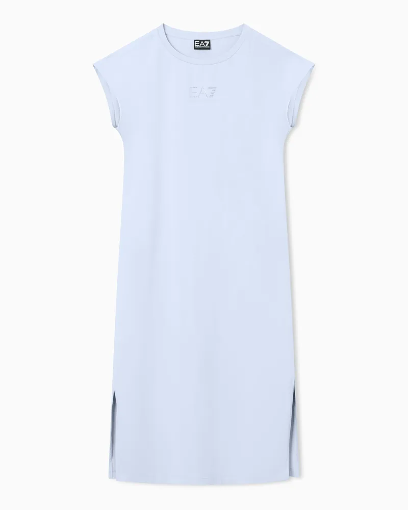 EA7 Logo Series Kleid aus Stretchjersey Hellblau