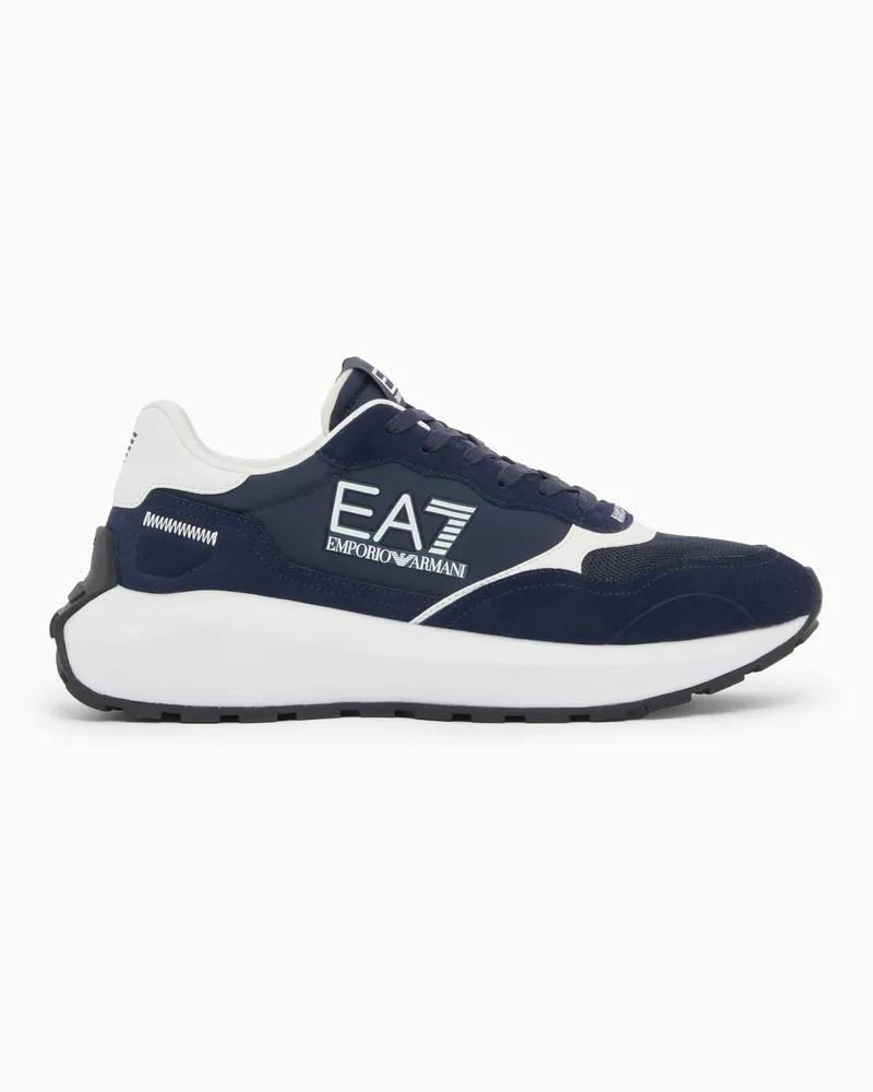 EA7 Wader Sneaker aus Veloursleder mit Mesh-Einsätzen Blau