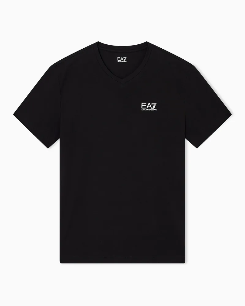 EA7 Core Identity T-Shirt mit V-Ausschnitt aus Baumwollstretch-Jersey Schwarz