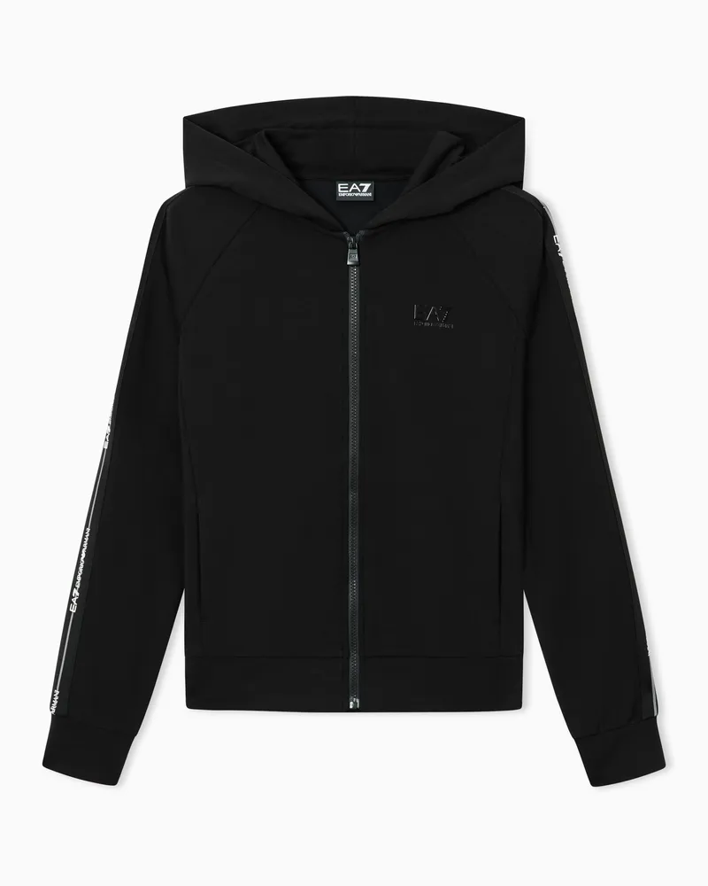 EA7 Logo Series Sweatshirt aus Baumwolljersey mit Kapuze und Reißverschluss Schwarz