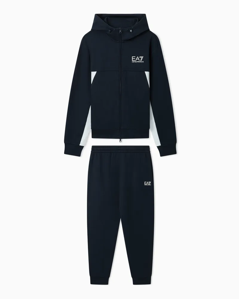 EA7 Summer Block Trainingsanzug aus reiner Baumwolle mit Kapuze Marineblau