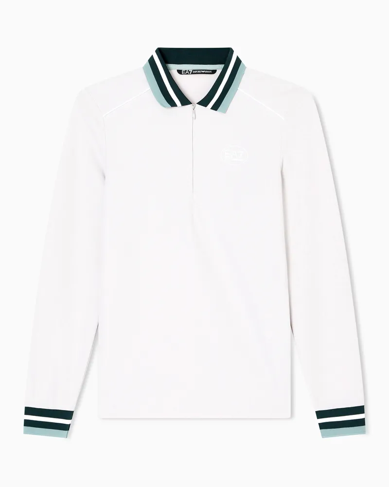 EA7 Golf Pro Langarm-Poloshirt aus VENTUS7-Funktionsgewebe Weiß